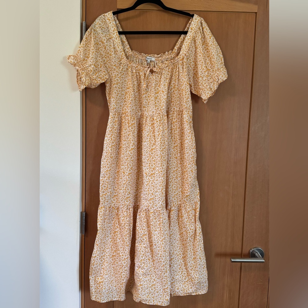 Madewell Midi Dress Women Medium Floral Square Neck Tiered Sunflower Field
